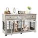 2 Rooms Dog Crate Furniture with Openable Partition 58 Wooden Dog Crate Table with 2 Drawers 5-Doors Dog Furniture Indoor Dog Kennel Dog House Dog Cage TV Stand