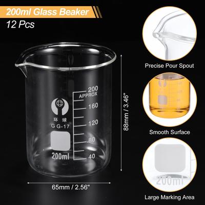 Low Form Glass Beaker, 12 Pack Glass Graduated Scale Measuring Cups