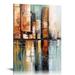 JEUXUS New York City Oil Painting Wall Art Hand-Painted Canvas Prints Brooklyn Bridge Wall Decor NYC Skyline Picture Abstract City Poster Frame Office Home Living Room Decoration(16x20 inch)