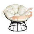 Skypatio Outdoor Patio Papasan Chair Papasan Rotating Chair with Cushion for Garden Backyard Beige