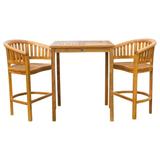 3 Piece Teak Wood Peanut Patio Bistro Bar Set with 2 Bar Chairs and 35 Bar Table