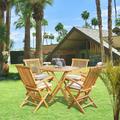 5 Piece Teak Wood California Dining Set with 47 Round Folding Table and 4 Folding Arm Chairs