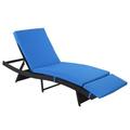 Patio Garden Single Wicker Chaise Lounge with Cushion - 1Lounge -Chair Black