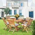 7 Piece Teak Wood Santa Barbara Patio Dining Set with Round to Oval Extension Table 2 Arm Chairs and 4 Side Chairs