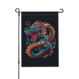 TEQUAN Cartoon Watercolor Dragon Garden Flags 18 x 12 inch Double Sided Linen Outdoor Flag for Holiday Farmhouse Yard Home Decor