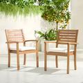 Orange-Casual Stackable Outdoor Dining Chairs Patio Acacia Wooden Chairs with Cushions Heavy Duty FSC Certified Wood Set of 2