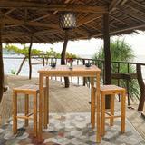 3 Piece Teak Wood Havana Patio Bistro Bar Set with 35 Square Table & 2 Barstools