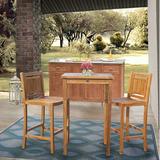 3 Piece Teak Wood Maldives Small Patio Bistro Bar Set with 27 Square Bar Table & 2 Armless Bar Chairs