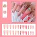 BEBUTTON 24pcs Impress Nails Press on Nails Long Square Fake Nails Floral Print for Women Girls Valentines Day Nails with Artificial Rhinestone and Nail Glue Pink