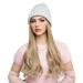 Inevnen Knit Hat Wigs with Long Wavy Gradient Curly Hair Extensions Wig Warm Knitted Hairpiece for Women