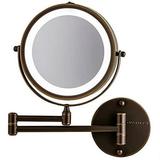 OVENTE 6.8 Lighted Wall Mount Makeup Mirror 1X & 10X Magnifier Adjustable Double Sided Round LED Extend Retractable & Folding Arm Compact & Cordless Battery Powered Antique Bronze MFW70ABZ1X10X