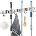 MMTX Mop Broom Holder Broom Hanger Wall Mount 304 Non-Slip Stainless Steel Rack For Tools Hanger Metal Broom Closet Organizer For Home Garage Even Outdoor (3 Racks With 4 Hooks)