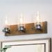 LaLuz Modern Farmhouse 3-Light Glass Bathroom Vanity Light Faux Wood Wall Sconce - L20 *W5.1 *H8.5