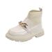 BOLUOYI Girls Boots Children Stylish Chain Kids Ankle Boots Student Dance Shoes Elastic Knitting Patchwork on Boots Girls Little Kid Big Kid Metal Leather Socks Slip Shoes Beige 33