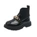 BOLUOYI Girls Boots Children Stylish Chain Kids Ankle Boots Student Dance Shoes Elastic Knitting Patchwork on Boots Girls Little Kid Big Kid Metal Leather Socks Slip Shoes Black 29