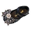BOLUOYI Shoes for Girls Fashion Spring and Summer Children Dance Shoes Girls Dress Performance Princess Shoes Light Breathable Sequins Pearl Bow Buckle Black 31