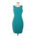 Calvin Klein Casual Dress - Sheath Scoop Neck Sleeveless: Teal Solid Dresses - Women's Size 8