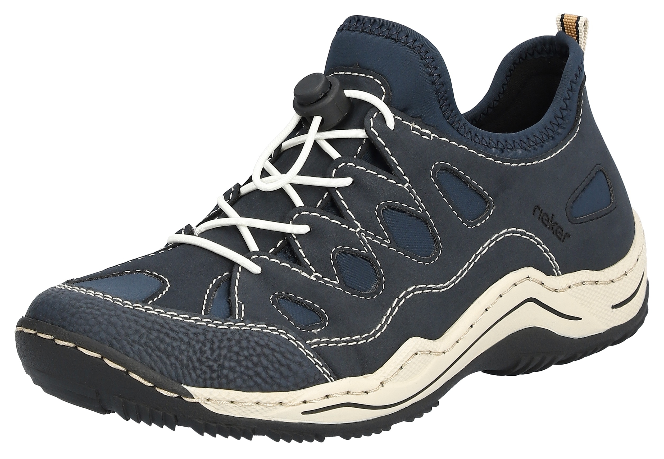 Slip-On Sneaker RIEKER, Damen, Gr. 39, blau (nachtblau), Nubuklederimitat, Textil, Schuhe, Trekking Schuh, Freizeitschuh, Slipper mit Wechselfußbett