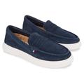 Slipper TOMMY HILFIGER "HILFIGER SUEDE HYBRID LOAFER" Gr. 44, blau (dunkelblau) Herren Schuhe Slipper