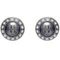 Tory Burch Jewelry | New Tory Burch Crystal Round Pearl Gray Stud Earrings | Color: Gray | Size: Os