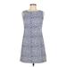 Three Islands Casual Dress - A-Line High Neck Sleeveless: Blue Print Dresses - Women's Size 8