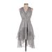 BCBGeneration Casual Dress - A-Line V Neck Sleeveless: Gray Dresses - Women's Size 0