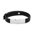 Emporio Armani Men's Stainless Steel and Black Leather Strap ID Bracelet, EGS3075040
