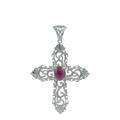 SILCASA Ruby Natural Gemstone Cross Pendant Necklace for Women and Girls Vintage Large Cross Pendant Medieval Free Chain Jewelry Handmade Gift