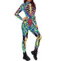 Gsheocm Women's Halloween Costume Skeleton Jumpsuit Cosplay Jumpsuit Body Fancy Dress Costumes Skeleton Suit Colourful Print Jumpsuit Slim Fit Bodysuits for Masquerade Party Theme Event Party