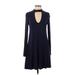 Socialite Casual Dress - A-Line Plunge Long sleeves: Blue Solid Dresses - Women's Size Small