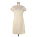 Brooks Brothers Casual Dress Crew Neck Short sleeves: Tan Print Dresses - Women's Size 6