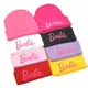 Bonnet en tricot brodé Barbie pour femme bonnet rose chaud bonnets d'extérieur mignons cadeaux