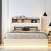 Ivy Bronx Kokichi Vegan Leather Bookcase Bed Upholstered/Faux leather in White | 44.1 H x 60.2 W x 85.4 D in | Wayfair