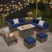 Latitude Run® Drover 9 Piece Sofa Seating Group w/ Cushions Synthetic Wicker/All - Weather Wicker/Wicker/Rattan in Blue | Outdoor Furniture | Wayfair