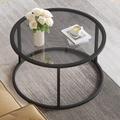 Latitude Run® Round Coffee Table Glass Coffee Tables For Small Space Simple Modern Center Table, Gray Metal in Black | Wayfair