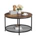 17 Stories 31.5" Round Coffee Table, 2-Tier Rustic Wood Living Room Table w/ Storage Open Shelf, Distressed Wood/Metal in Brown | Wayfair