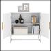 Wrought Studio™ Solid Wood Square Shape Handle 2 Doors Sideboard Wood/Metal in Brown/Gray/White | 29.53 H x 31.77 W x 15.75 D in | Wayfair