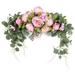 YEAHOO Artificial Floral Swag 30 Inch Handmade Flower Swag with Green Leaves Rose Peony Swag Arch Simulation Flowers(Pink)