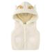 Toddler Kids Kint Hooded Vests Baby Girls Boys Winter Sleeveless Sweater Coat Outdoor Waistcoat Zipper Vests Hooded Windproof Jacket Beige 80