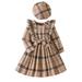 Youmylove Fashion Dresses For Girls Toddler Kids Baby Plaid Dress Ruffle Long Sleeve Belted Shirts Dresses With Beret 2Pcs Fall Outfits Set