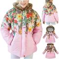 Clearance Jacket Toddler Baby Floral Print Jacket Parkas Hoodies Tops For Kids Winter Thick Warm Windproof Coat Outwear Jackets qILAKOG Pink8 Years