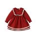 Wallarenear Baby Girls Christmas Dress Long Sleeve Lace Trim Ruched Party Mini Dresses