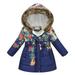 QUYUON Girls Winter Jacket Clearance Long Sleeve Puffer Jacket Toddler Baby Floral Print Jacket Parkas Hoodies Tops for Kids Winter Thick Warm Windproof Coat Outwear Jackets Navy 2T