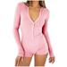 Puntoco Clearance Womens Bodysuit V-Neck Long Sleeve Yoga Rompers Workout Ribbed Pajamas Sport Jumpsuits Rompers Pink 12(XXL)