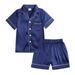 KYAIGUO Kids Silk Pajamas Unisex Satin Pajamas Set Soft Silk Button down Cozy Sleepwear 2 Piece Pjs Set for Teen Kid 9m-13t(Short Sleeve Shorts)