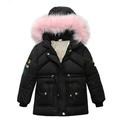 QUYUON Toddler Girl Jean Jacket Winter Long Sleeve Puffer Jacket Children Kids Boys Girl Winter Jacket Zip Thick Warm Snow Hoodie Outwear Black 6T-7T