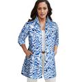 Plus Size Women's Long Denim Jacket by Jessica London in Blue Watercolor Animal (Size 22 W) Tunic Length Jean Jacket