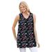 Plus Size Women's Perfect Printed Sleeveless Shirred V-Neck Tunic by Woman Within in Black Multi Floral (Size 26/28)