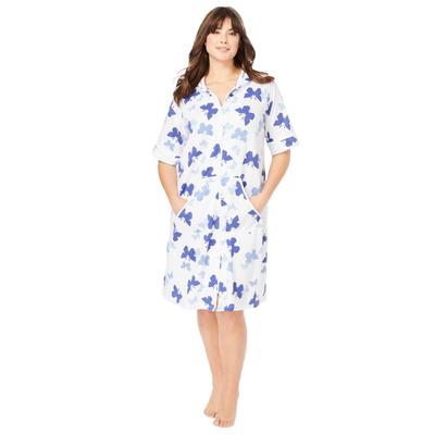 Plus Size Women's Short French Terry Robe by Dreams & Co. in White Butterfly (Size 2X)