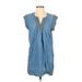 Soft Joie Casual Dress - Shift V Neck Short sleeves: Blue Print Dresses - Women's Size X-Small